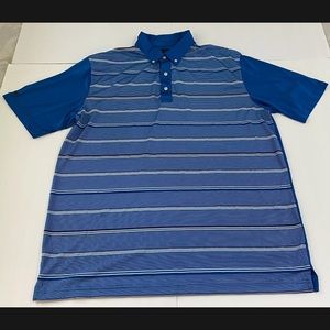 Greg Norman Men's Polo Golf Shirt Striped Short Sleeve Play Dry Blue Size XL